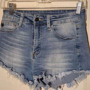 Women's KANCAN light blue denim stretch cut off mini shorts size 7|27in|Medium